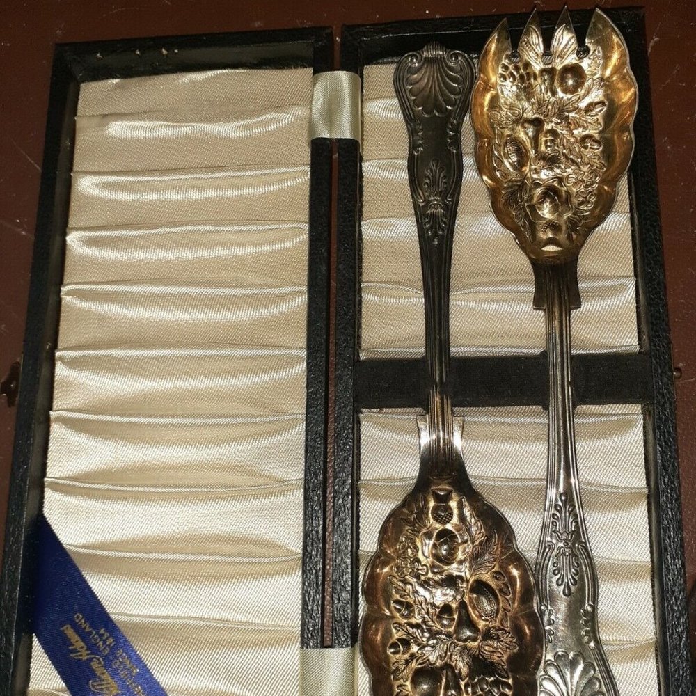 William Adams Silverplate Large Berry Spoon And Spork Servers